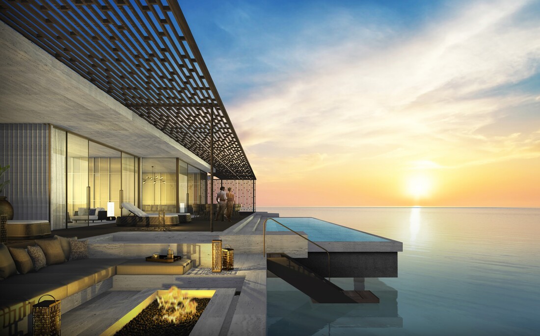 over water villa with private pool and infinity pool