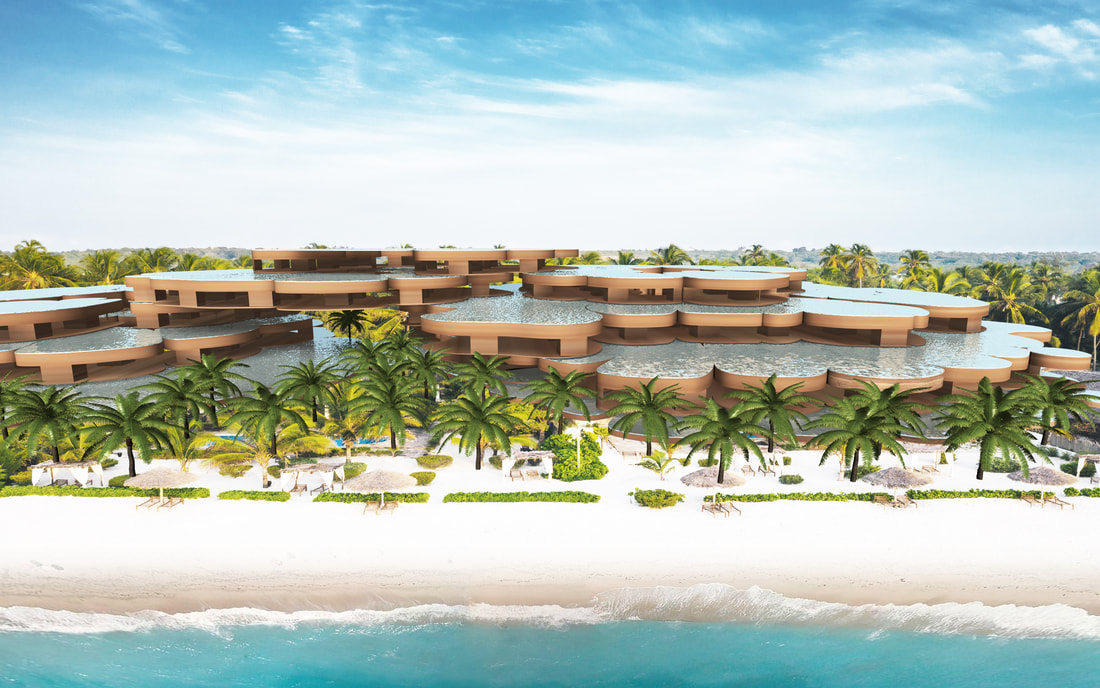 Curved architecture concept for a sustainable African beach resort