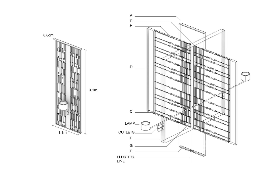 Exploded diagram for custom wall partition design.