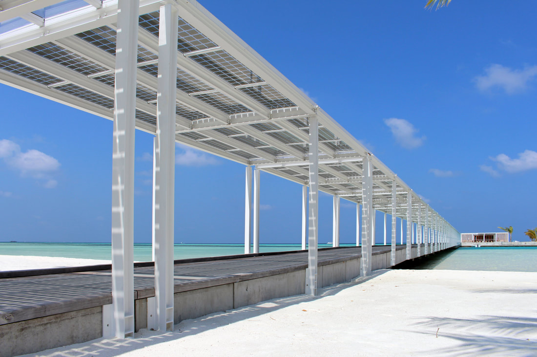 eco friendly solar panel walkway from the beach to the coral reefs