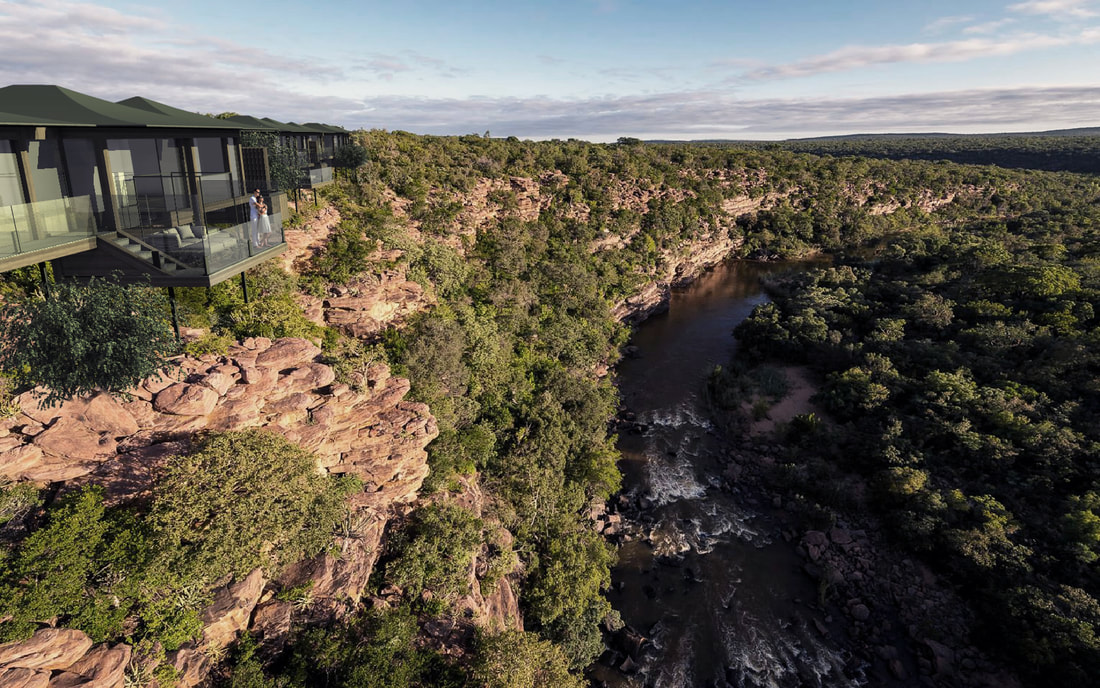 Safari sustainable villas perched on a cliff over a wildlife preserve