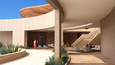 Rammed earth spa architecture at a high end Mexican beach hotel