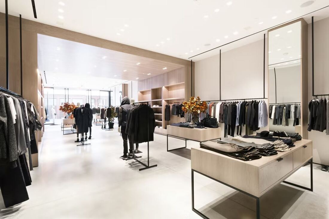 clean contemporary retail interior design for the fashion brand Theory 