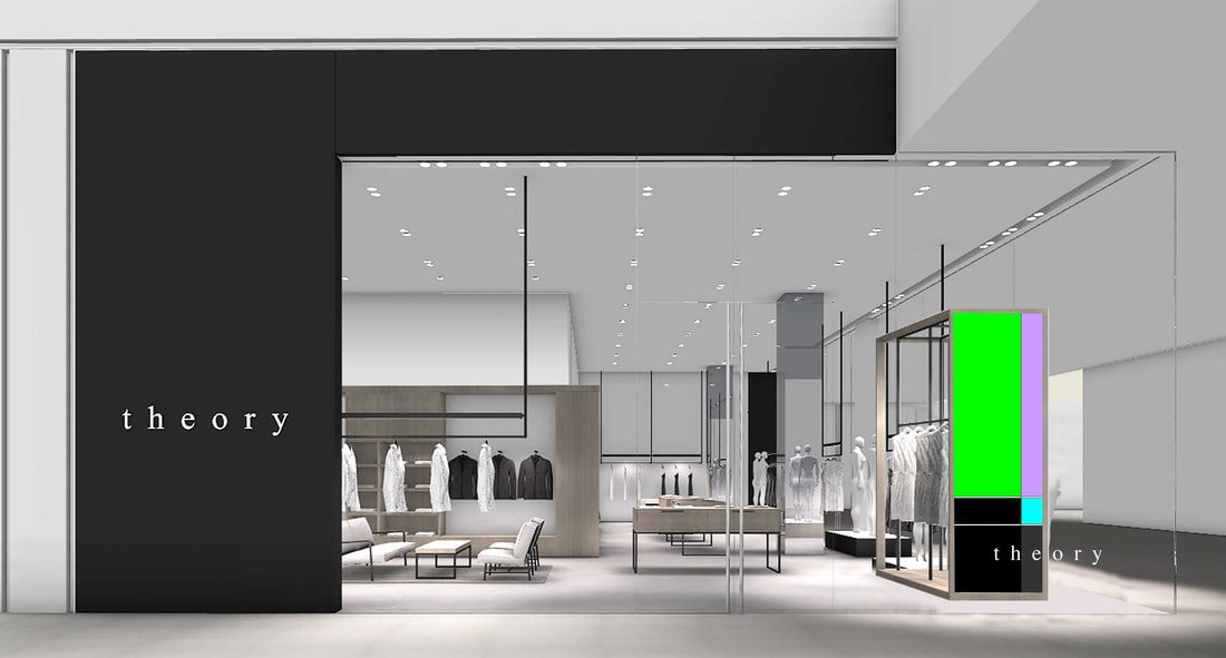 clean contemporary retail interior design for the fashion brand Theory Brookfield mall in Manhattan
