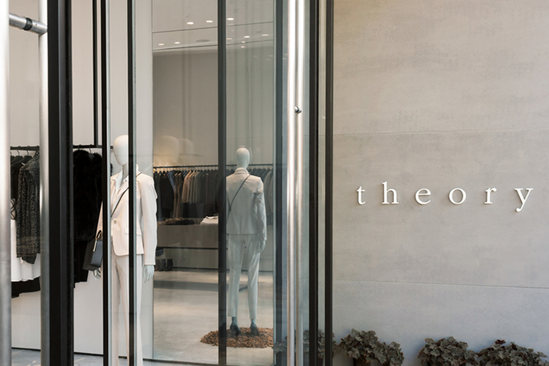 High end fashion brand Theory entrance to their commercial architecture store