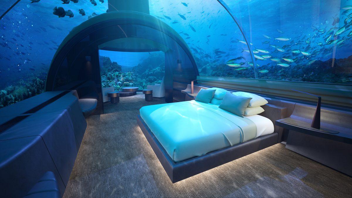 Hotel suite meets aquarium under the waves at the Muraka villa in the Maldives